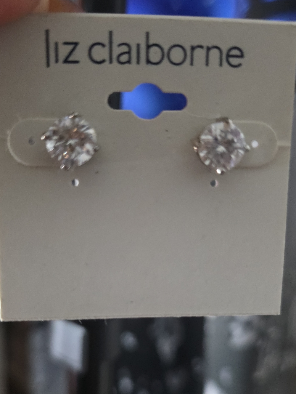 Liz Claiborne Clear Crystal Stud Earrings in Silver Tone